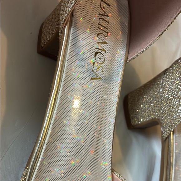 Glamorous Gold Glitter Heels with Ankle Strap - Picture 4 of 9